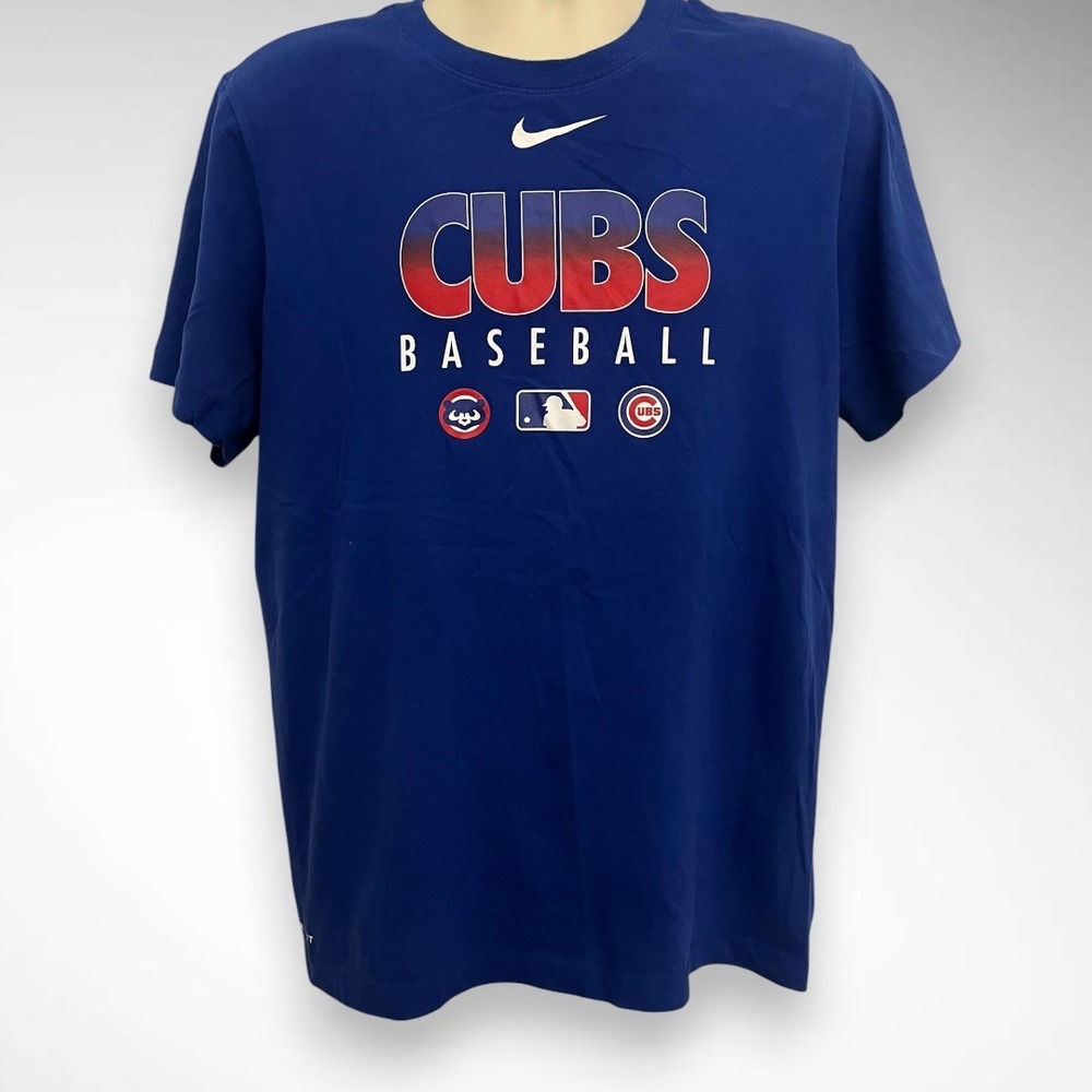NIKE MLB DRI-FIT Men's Blue Chicago Cubs Short Sleeve T-Shirt Large | EUC